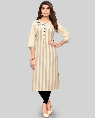 Beige embroidered cotton cotton-kurtis 1