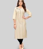 Beige embroidered cotton cotton-kurtis