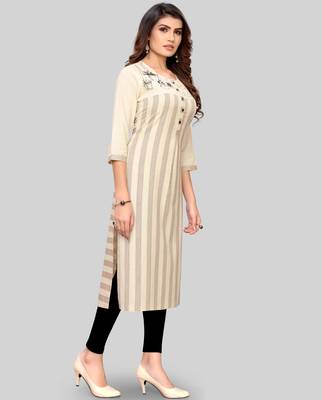 Beige embroidered cotton cotton-kurtis 3