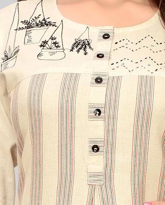 Beige embroidered cotton cotton-kurtis 4