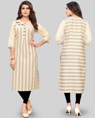 Beige embroidered cotton cotton-kurtis 5