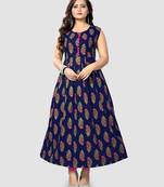 Dark-blue printed cotton cotton-kurtis