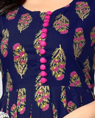 Dark-blue printed cotton cotton-kurtis 4