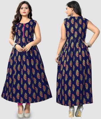 Dark-blue printed cotton cotton-kurtis 5
