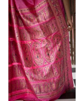 Pink Stunning baluchari saree in fuscia with silver zari and meenakari work 5
