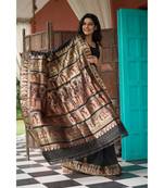 Black Stunning baluchari saree in black with golden zari and meenakari work