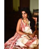 The beautiful Baluchari weave looks absolutely stunning in this white & red avatar