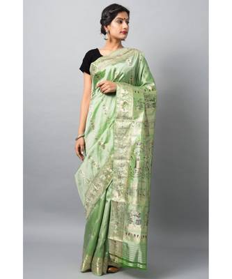 The beautiful Baluchari weave looks absolutely stunning in this mint avatar 2
