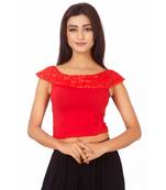 Red Colour Cotton Spandex Free Size Blouse for Women.