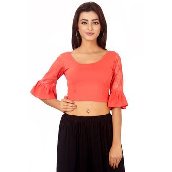 Peach Colour Cotton Spandex Free Size Blouse for Women. 1