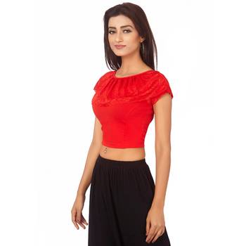 Red Colour Cotton Spandex Free Size Blouse for Women. 3