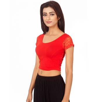 Red Colour Cotton Spandex Free Size Blouse for Women. 3
