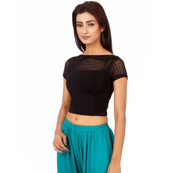 Black Colour Cotton Spandex Free Size Blouse for Women. 3