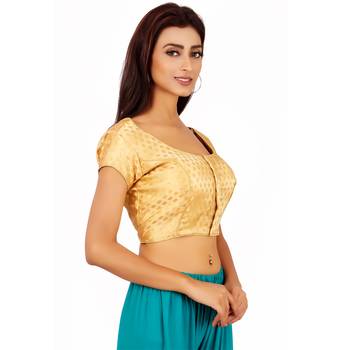 Gold Colour Silk Free Size Blouse for Women. 2
