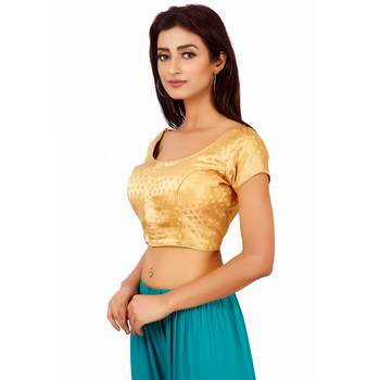 Gold Colour Silk Free Size Blouse for Women. 3