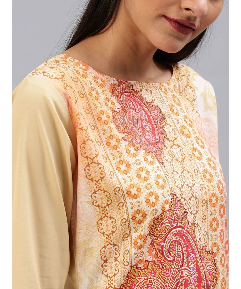 Multi Polyester Straight Women Long Kurta