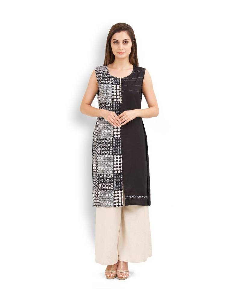 Black Rayon STRAIGHT Women LONG KURTA