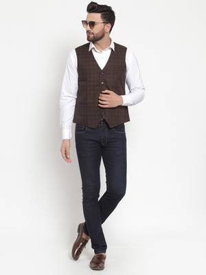 Blue Woven Pure Woollen Nehru Jacket 4