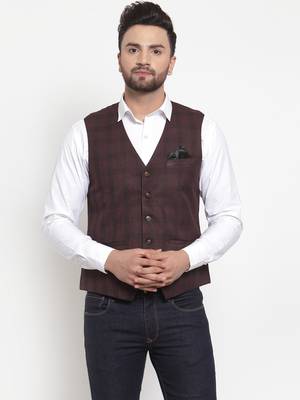 Brown Woven Pure Woollen Nehru Jacket 1