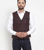 Brown Woven Pure Woollen Nehru Jacket