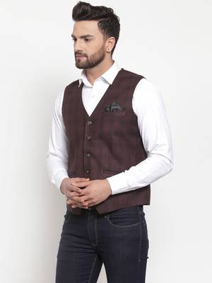 Brown Woven Pure Woollen Nehru Jacket 2