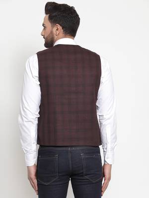 Brown Woven Pure Woollen Nehru Jacket 3