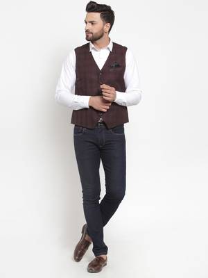 Brown Woven Pure Woollen Nehru Jacket 4