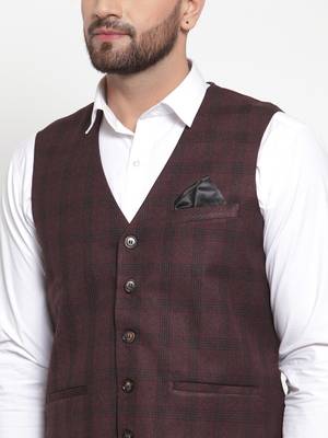 Brown Woven Pure Woollen Nehru Jacket 5