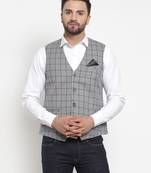 Grey Woven Pure Woollen Nehru Jacket