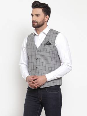 Grey Woven Pure Woollen Nehru Jacket 2