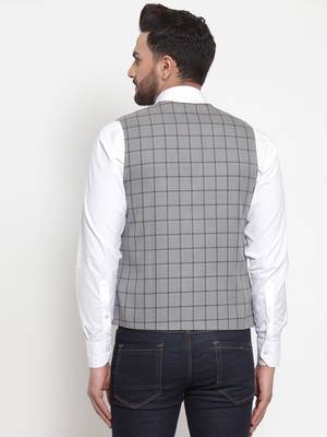 Grey Woven Pure Woollen Nehru Jacket 3
