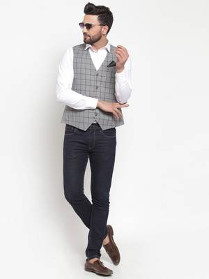 Grey Woven Pure Woollen Nehru Jacket 4
