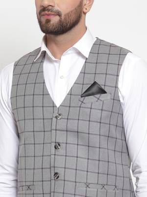 Grey Woven Pure Woollen Nehru Jacket 5