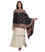 Black & Multicolour Woolen Woven Design Floral Paisley Shawl