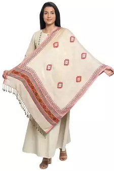 Red & Multicolour Viscose Rayon Woven Design Geometric Shawl