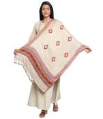 Red & Multicolour Viscose Rayon Woven Design Geometric Shawl