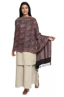 Black & Multicolour Viscose Rayon Woven Design Floral Shawl
