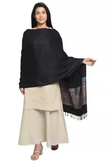 Black & Multicolour Viscose Rayon Woven Design Paisley Geometric Shawl