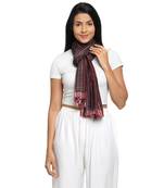 Wine & Multicolour Viscose Rayon Woven Design Striped Stole