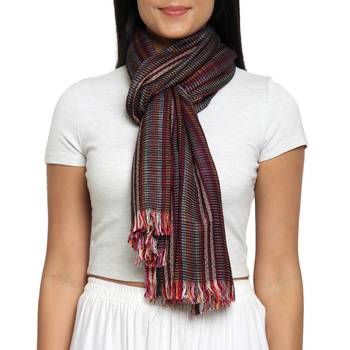 Wine & Multicolour Viscose Rayon Woven Design Striped Stole 2