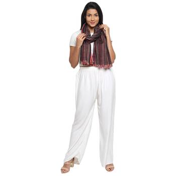 Wine & Multicolour Viscose Rayon Woven Design Striped Stole 3