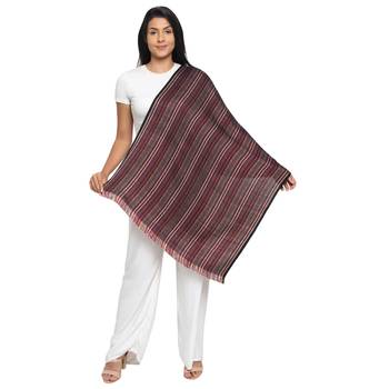 Wine & Multicolour Viscose Rayon Woven Design Striped Stole 4