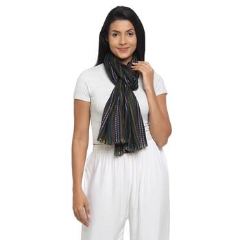 Black & Multicolour Viscose Rayon Woven Design Striped Stole 1