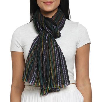 Black & Multicolour Viscose Rayon Woven Design Striped Stole 2