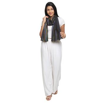 Black & Multicolour Viscose Rayon Woven Design Striped Stole 3