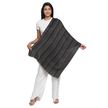 Black & Multicolour Viscose Rayon Woven Design Striped Stole 4