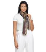 Brown & Multicolour Viscose Rayon Woven Design Striped Stole