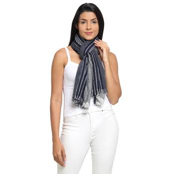 Black & White Viscose Rayon Woven Design Striped Stole 1