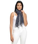 Black & White Viscose Rayon Woven Design Striped Stole