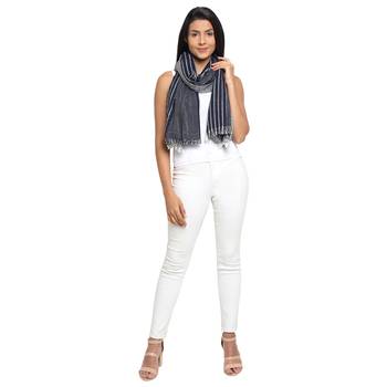 Black & White Viscose Rayon Woven Design Striped Stole 3